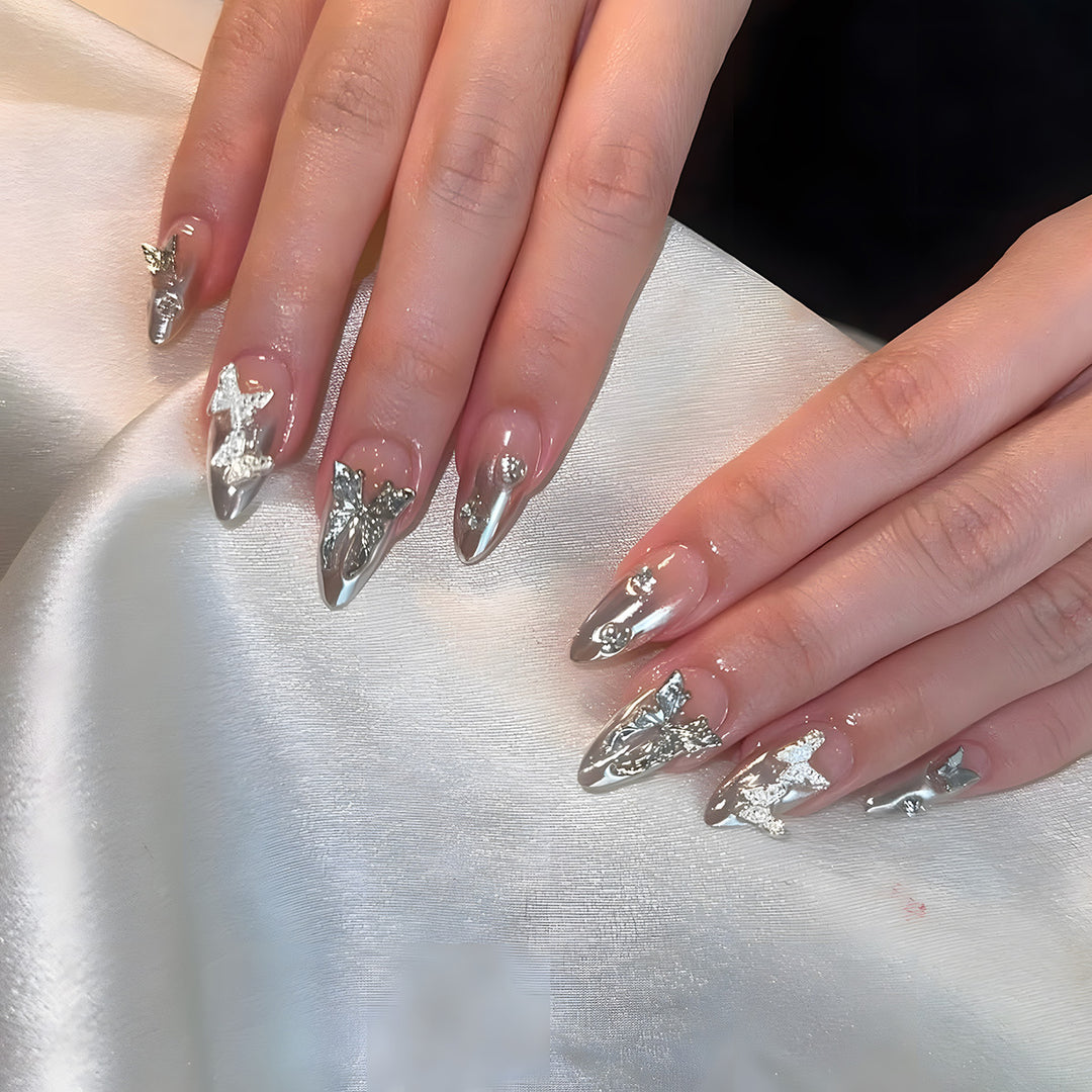 Glamorous Metallic Stiletto Press-On Nails Bowlift