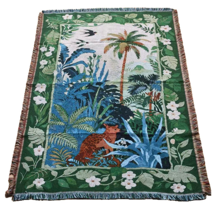 Tropical Wildlife-Themed Woven Throw Blanket
