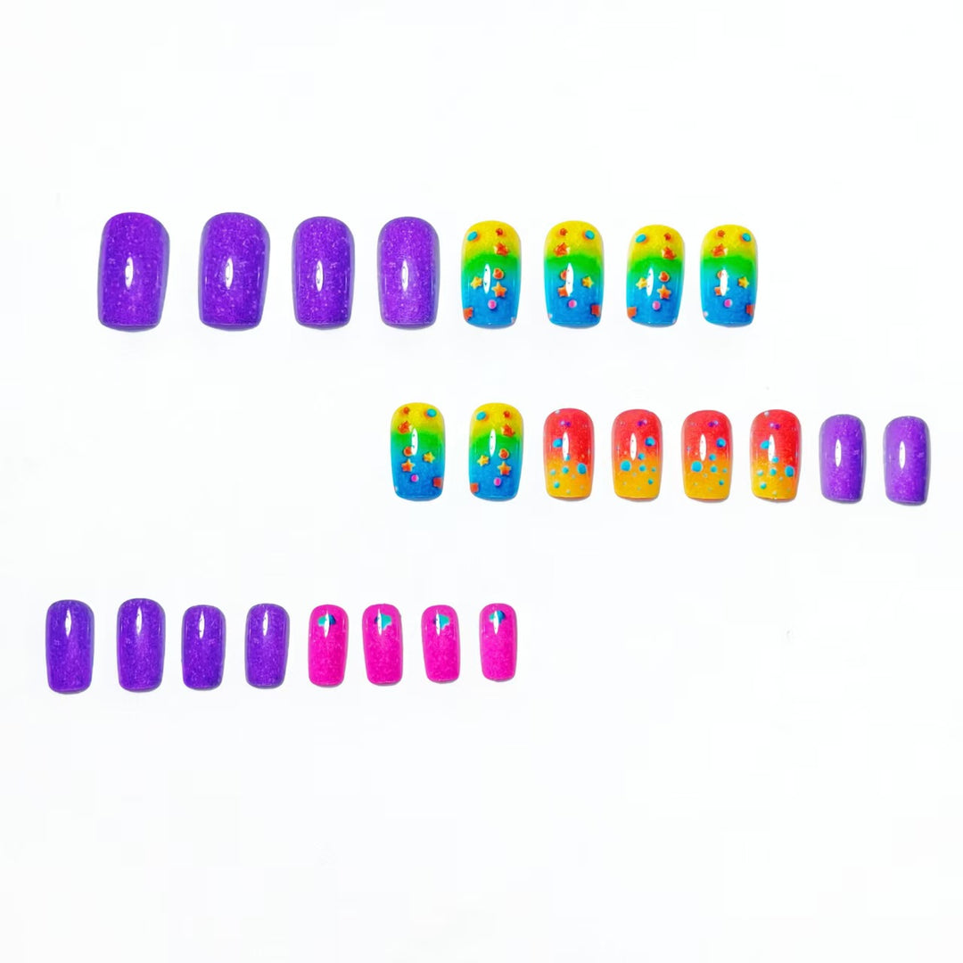 Creative art nails with sparkling rainbow design and 3D applications Bowlift