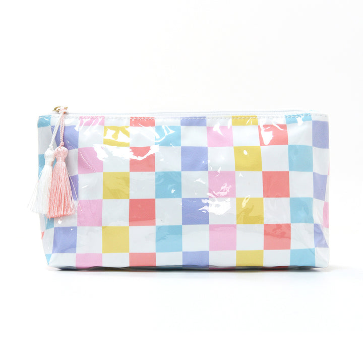 Cosmetic pouch with practical zipper and colorful checkered pattern Bowlift