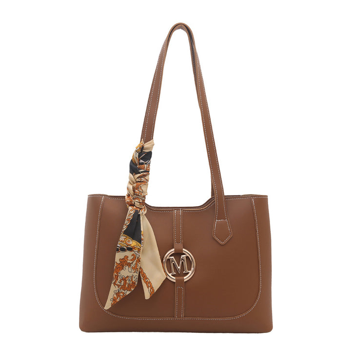 Elegant Structured Tote Bag with Decorative Scarf