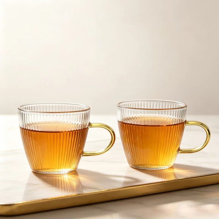 Hand-Blown Textured Glass Coffee Mug with Curved Decorative Handle Bowlift
