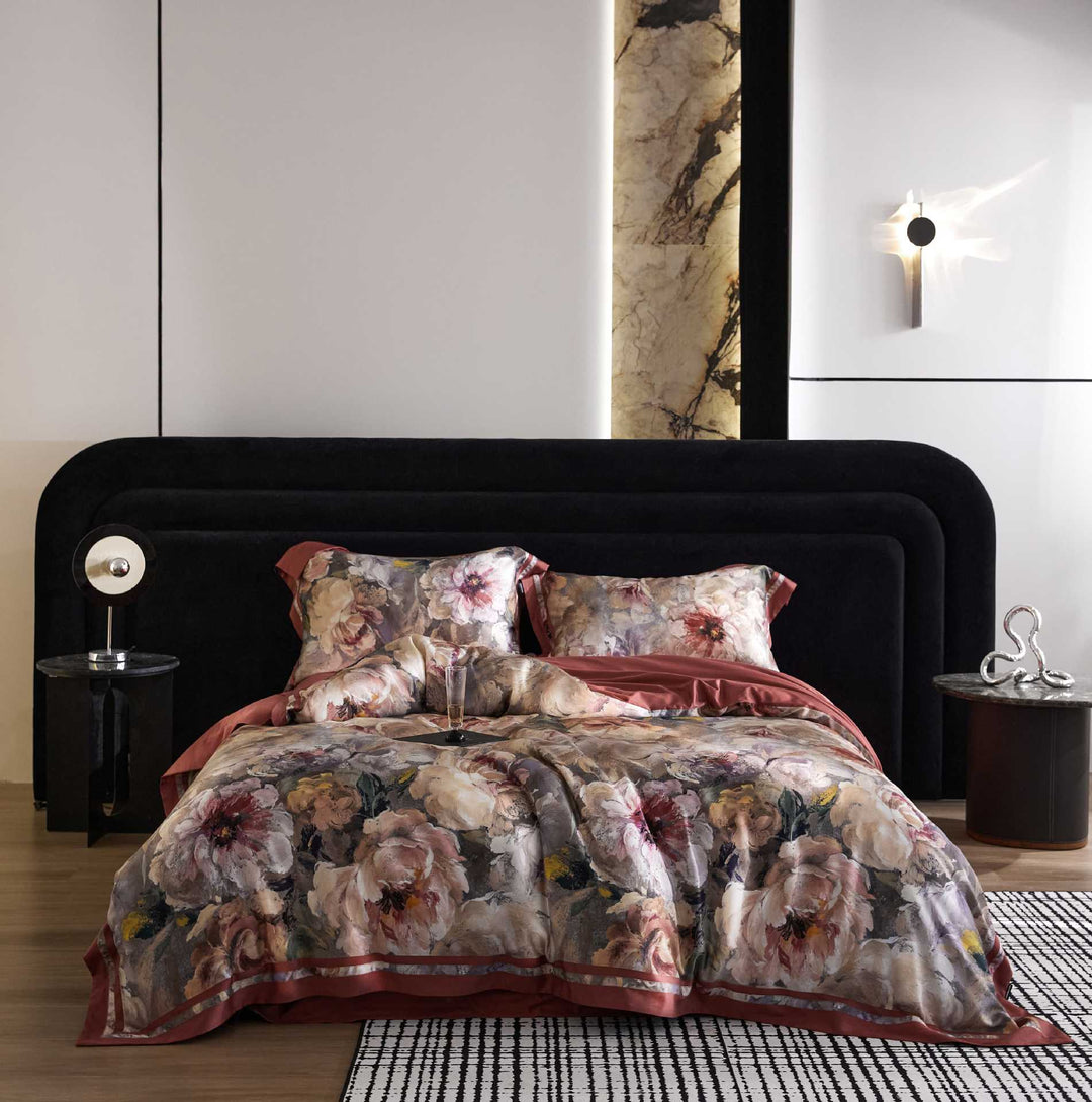 Luxury Floral Satin Duvet Cover Set with Pillowcases