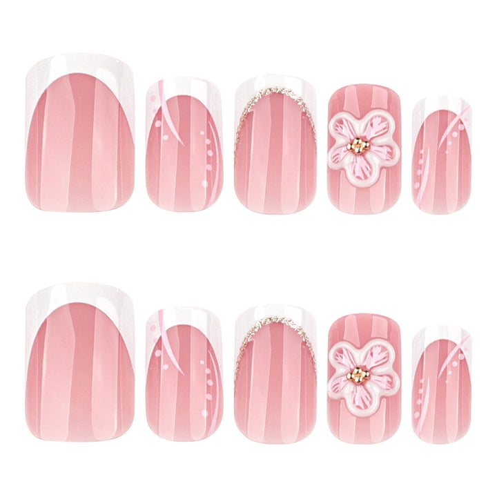Artful Nail Extensions with Flower Design Bowlift