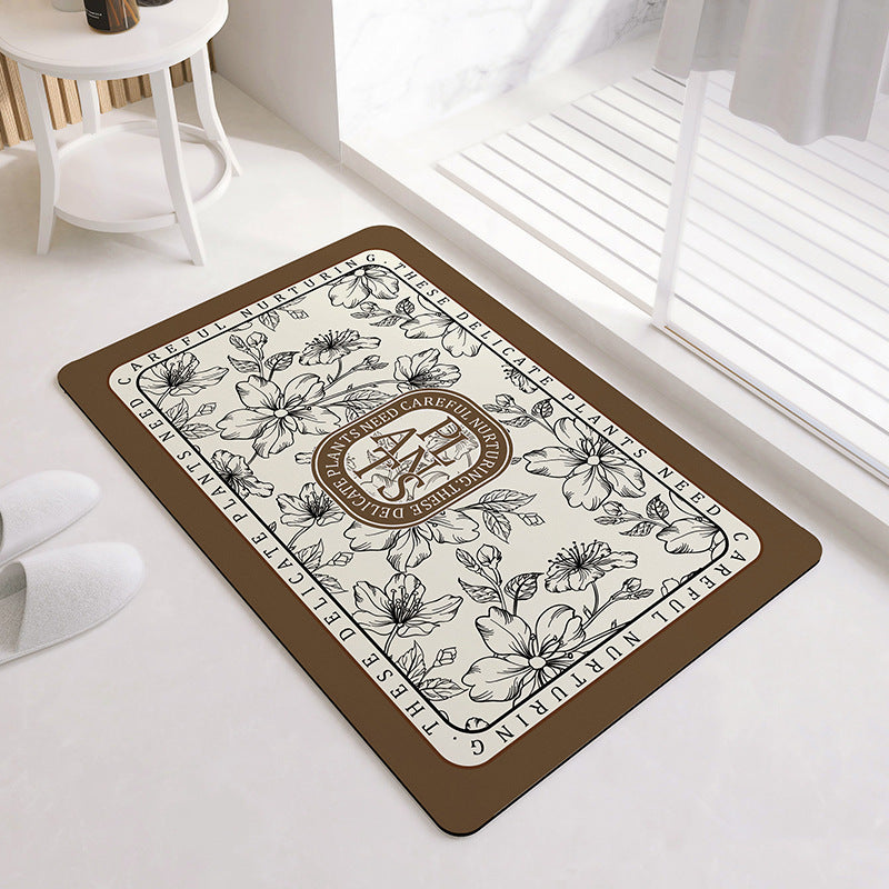 Unisex Oval Floral Pattern Bath Mat Bowlift