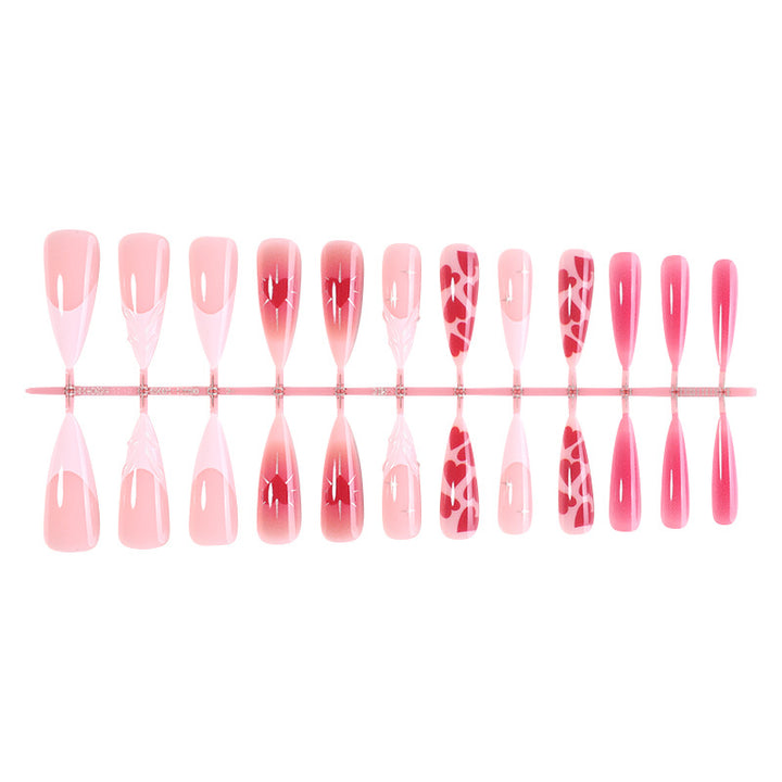 Artistic Press-On Nail Set with Gradient and Heart Patterns Bowlift