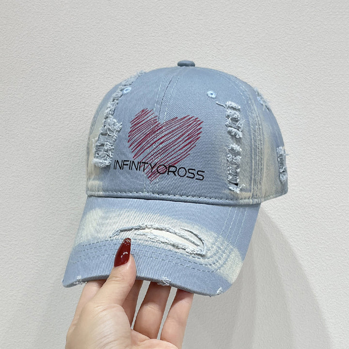 Women's Distressed Heart Embroidered Baseball Cap Bowlift