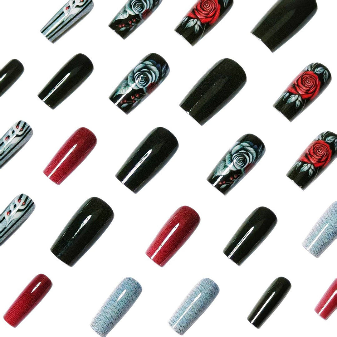 Elegant Artificial Nails with Noble Rose Design Bowlift