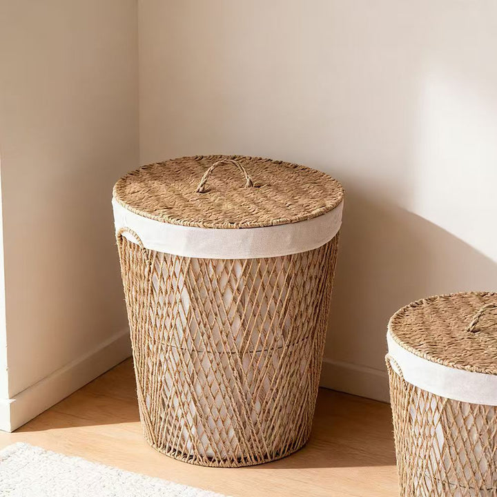 Natural fiber laundry basket with lid Bowlift