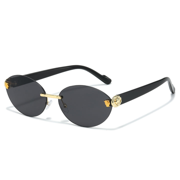 Designer Oval Frame Sunglasses with Decorative Accents Bowlift