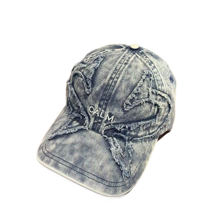 Unisex Distressed Denim Embroidered Cap Bowlift
