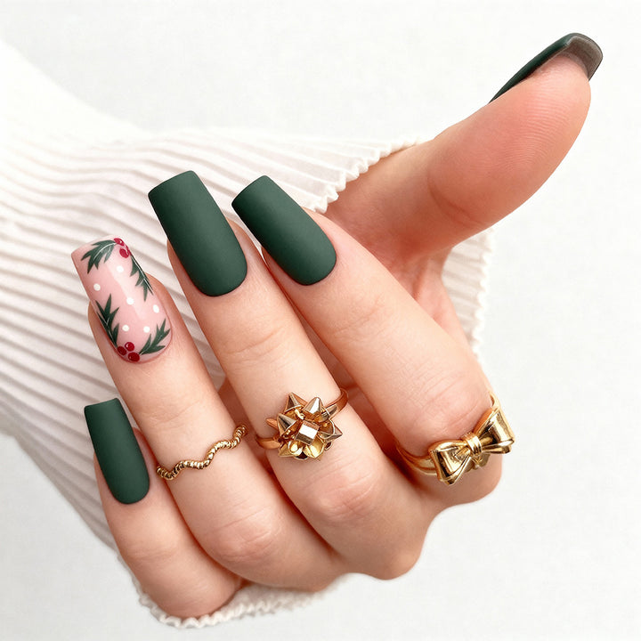 Elegant Artificial Nails with Christmas Design Bowlift