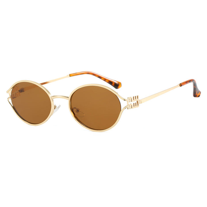 Women's Oval Sunglasses with Elegant Metal Frame and Fashionable Design Bowlift