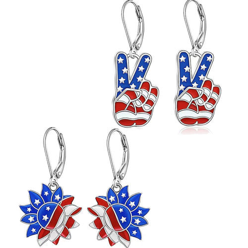 Women's nan patriotic peace sign enamel dangle earrings with leverback clasp and hypoallergenic plating Bowlift