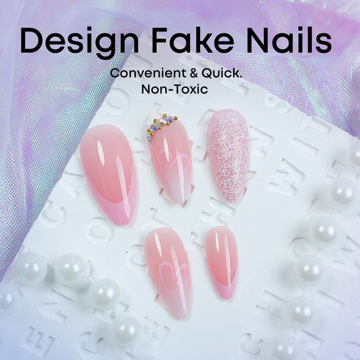 Artificial nail set with glitter and flower decorations Bowlift