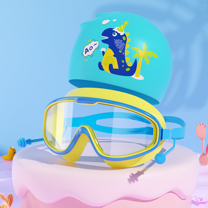 Kids Dinosaur-Themed Swim Mask and Cap Set Bowlift