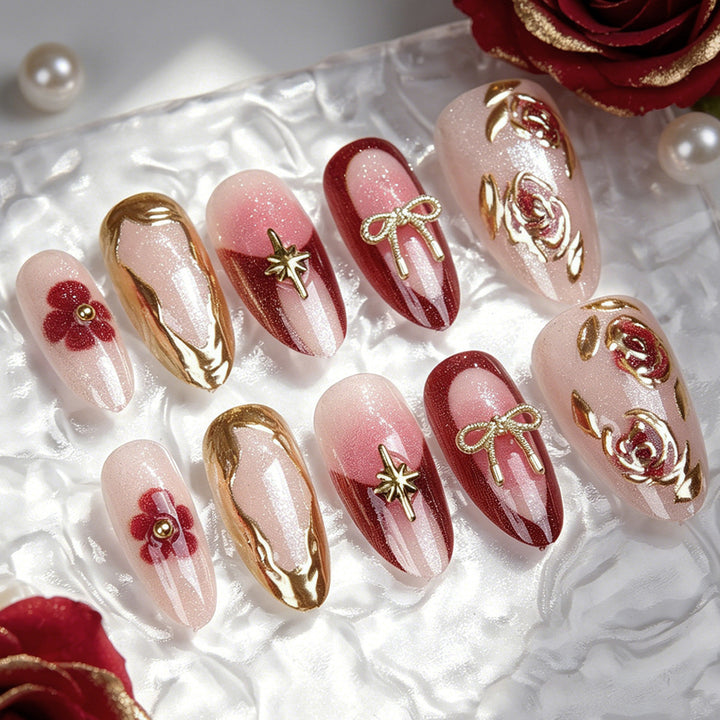 Elegant artificial nails with floral decorations Bowlift