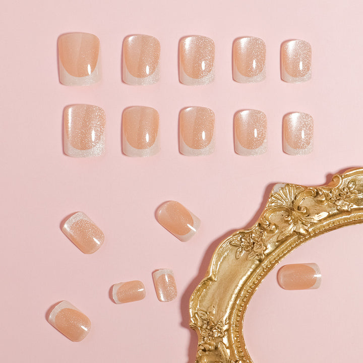Elegant Glitter French Tip Press-On Nails Bowlift