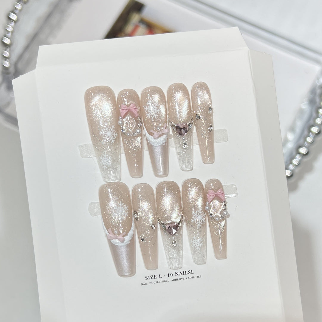 Decorative Stiletto Press-On Nail Set with Rhinestone and Glitter Accents Bowlift