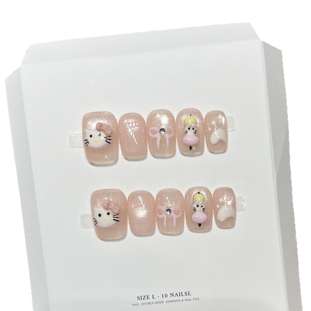 Whimsical Cartoon Character Press-On Nail Art Set Bowlift