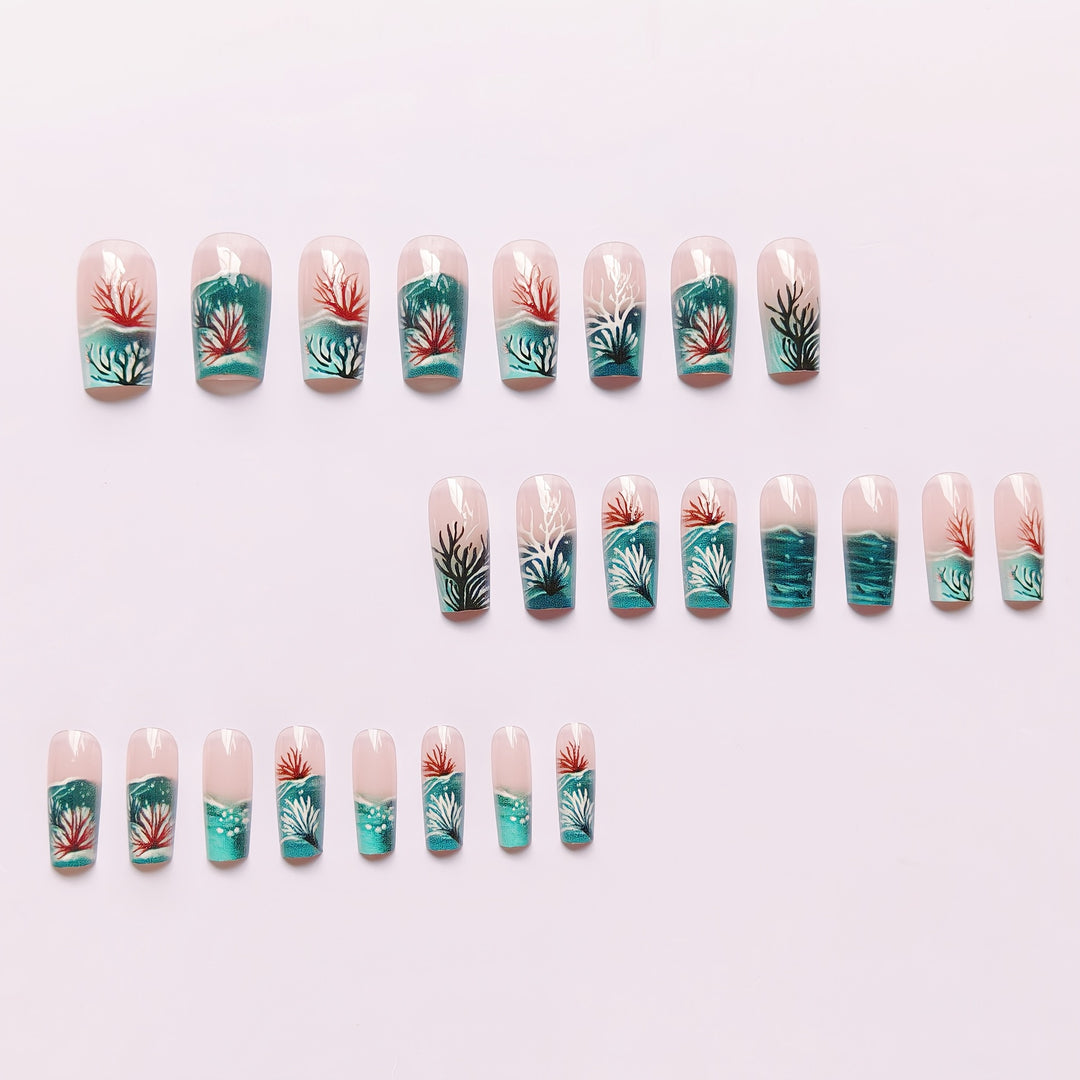 Artificial Nails in Stylish Coral Design Bowlift