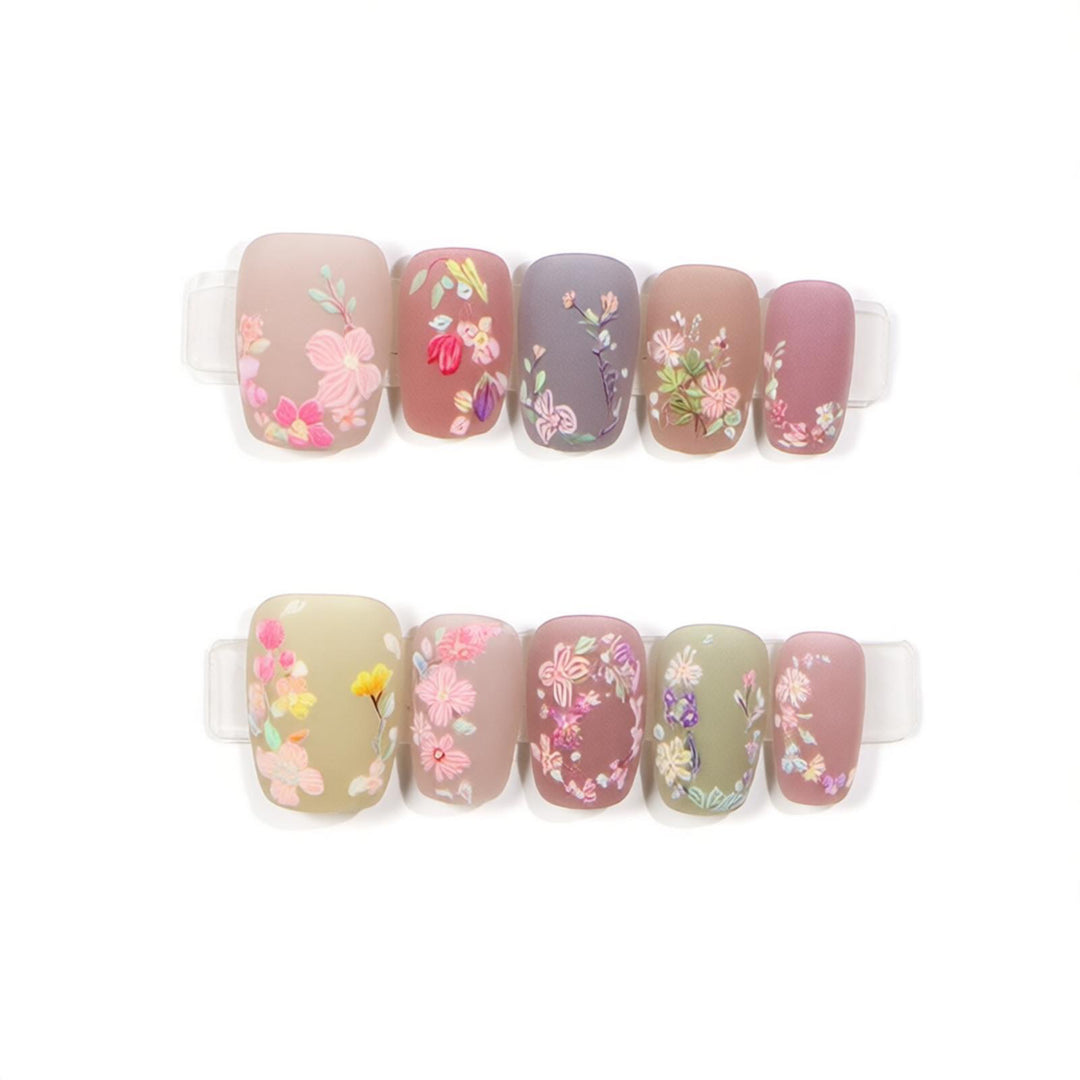 Artisan Flower-Designed Press-On Nail Set Bowlift