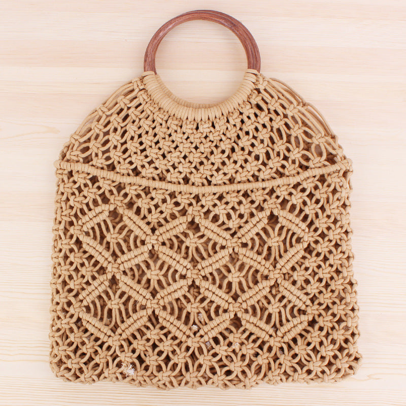 Macrame Tote Bag with Double-Layer Inner Pocket Bowlift