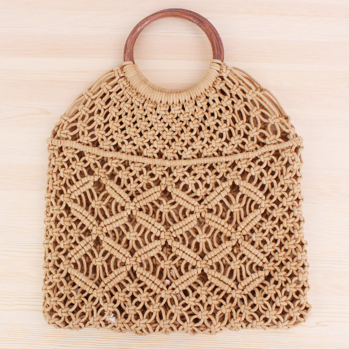 Macrame Tote Bag with Wooden Handle Bowlift