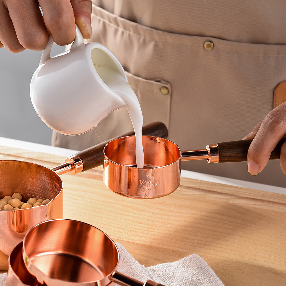 MeasureWood Measuring Spoons and Measuring Cups Set Stainless Steel Oak Wood 8-piece | Bowlift