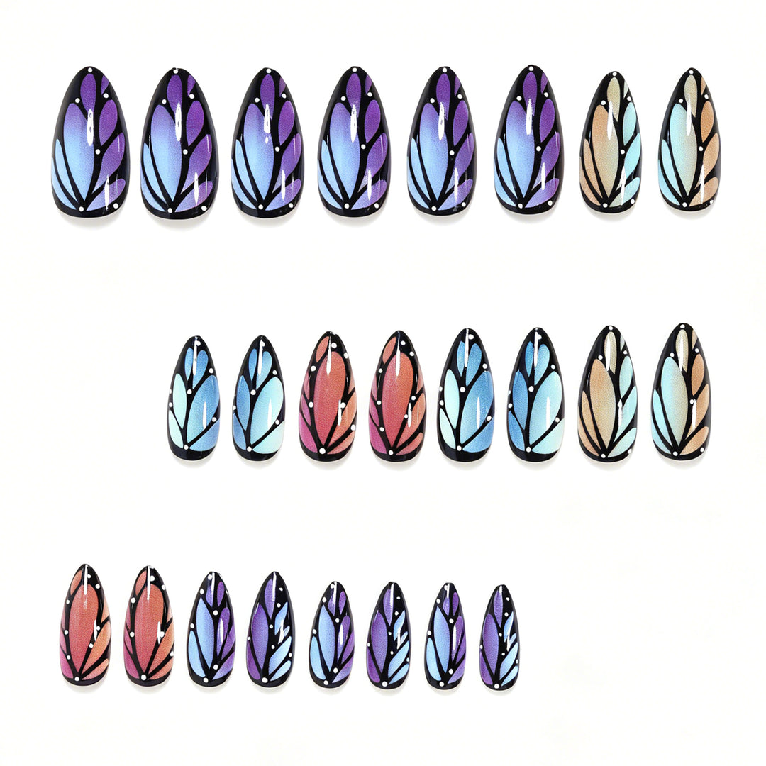 Artistic Stiletto Nail Art Set with Leaf Patterns Bowlift