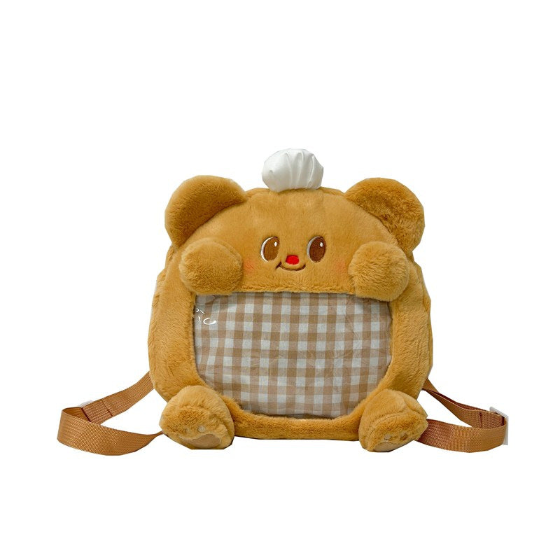 Cute Plush Bear-Themed Crossbody Bag