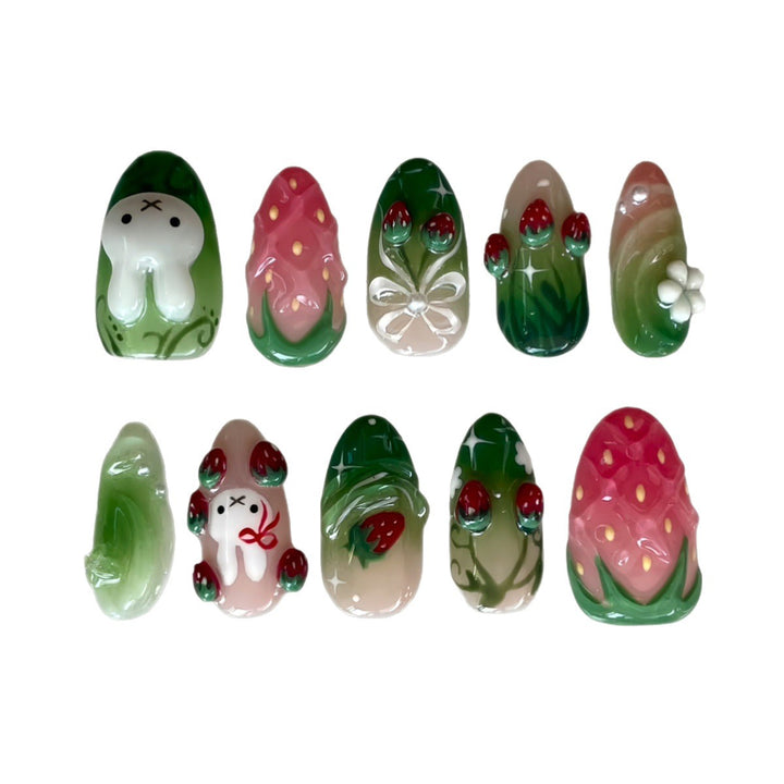 Creative Strawberry-Themed Press-On Nails Bowlift