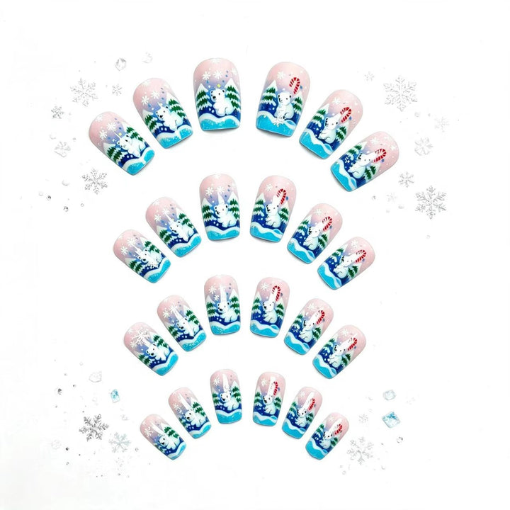 Artificial nails with cute winter landscape design Bowlift