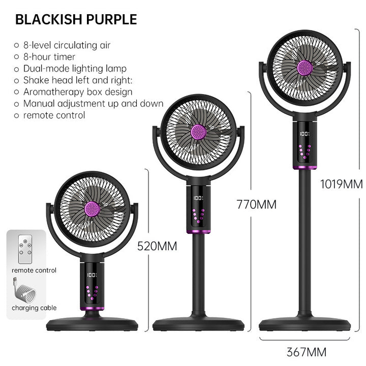 Unisex nan height-adjustable oscillating rechargeable pedestal fan with digital LED display remote and aromatherapy Bowlift