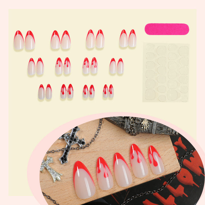 Acrylic nail set with creative red-white lacquer design Bowlift