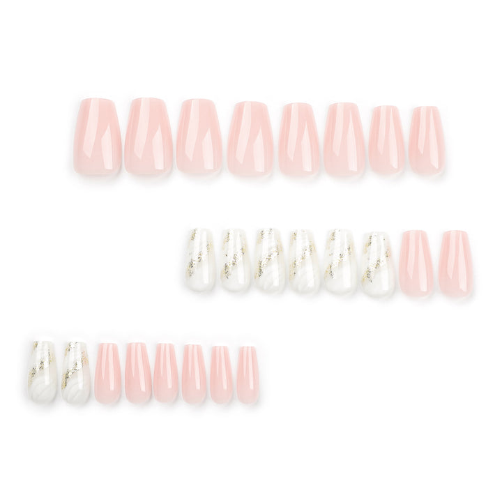 Artistic Nail Extensions with Elegant Gold Design Bowlift