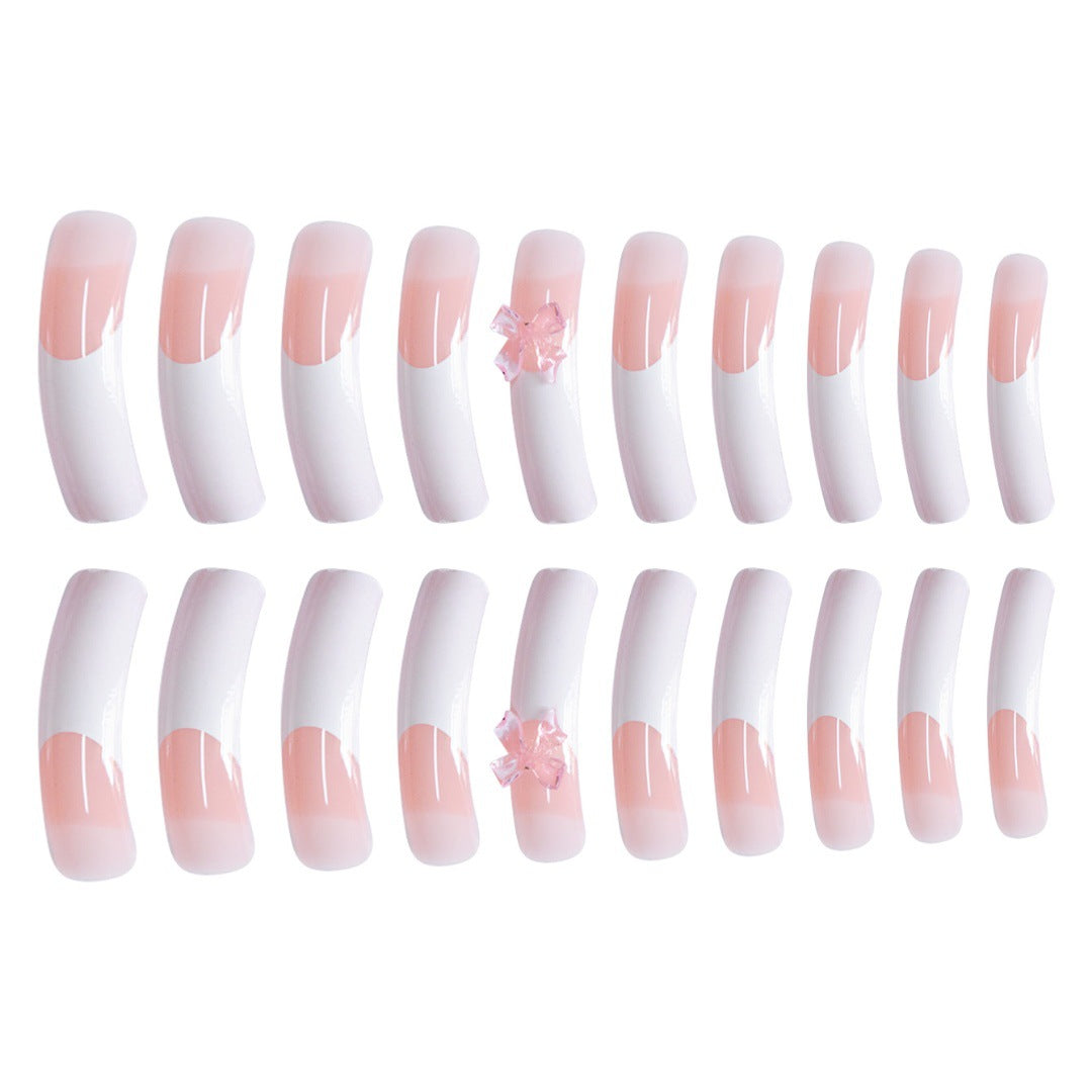 Stylish Acrylic Press-On Nail Extensions with Decorative Bow Bowlift