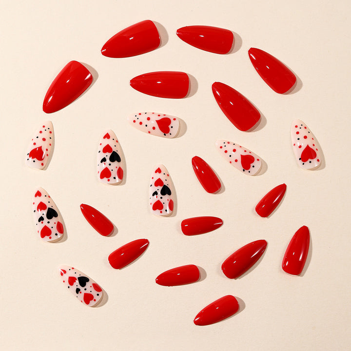 Heart-Themed Stiletto Nail Art Extensions Bowlift