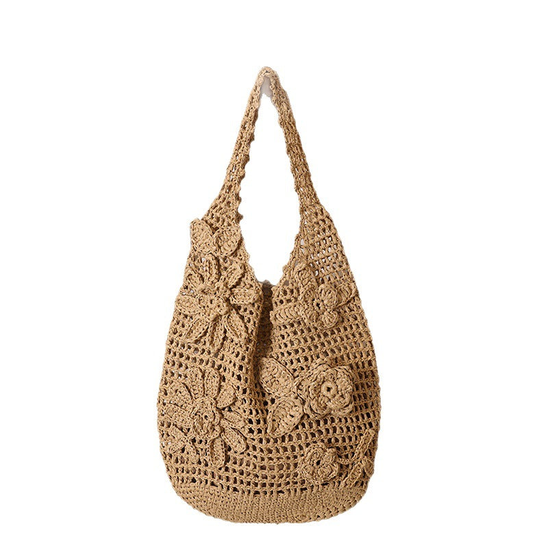 Crocheted shoulder bag with floral appliqués Bowlift