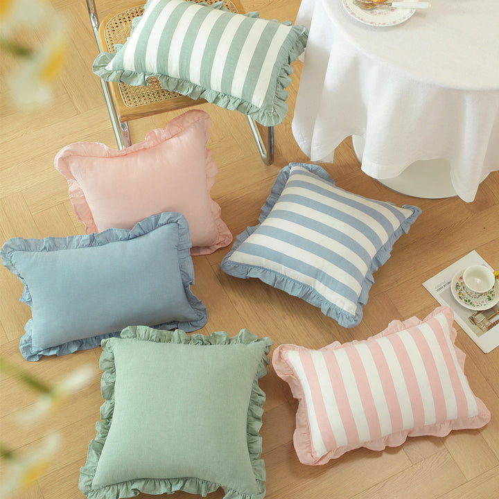 Decorative Ruffled Striped Pillow