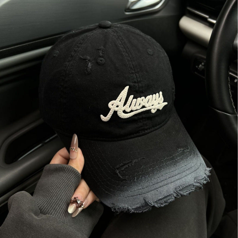 Women's Distressed Denim Style Baseball Cap Bowlift