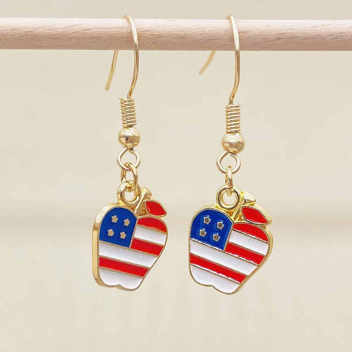 Women's filigree drop earrings with enameled flag pendants and metal hook closure Bowlift