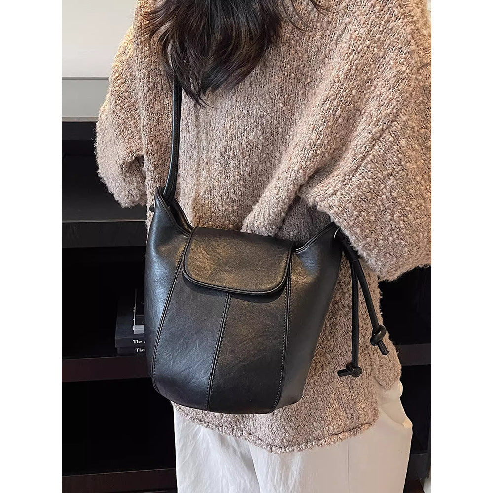 Vintage-Inspired Soft Leather Bucket Bag Bowlift
