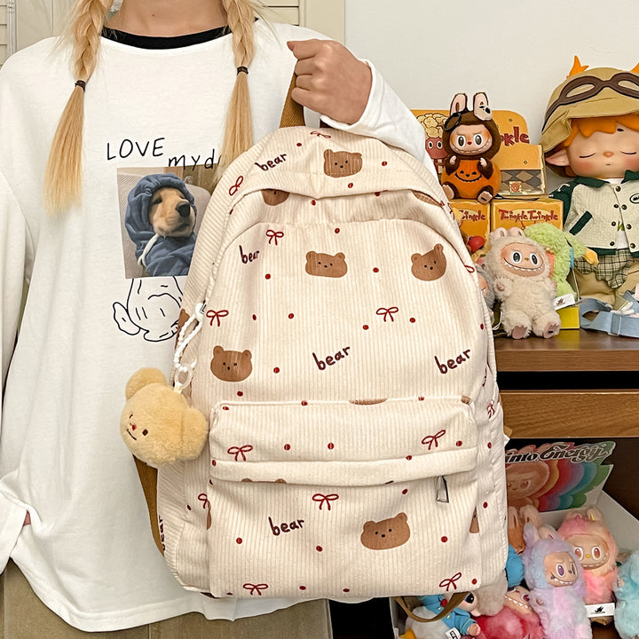 Backpack with Playful Bear Design and Practical Compartments Bowlift