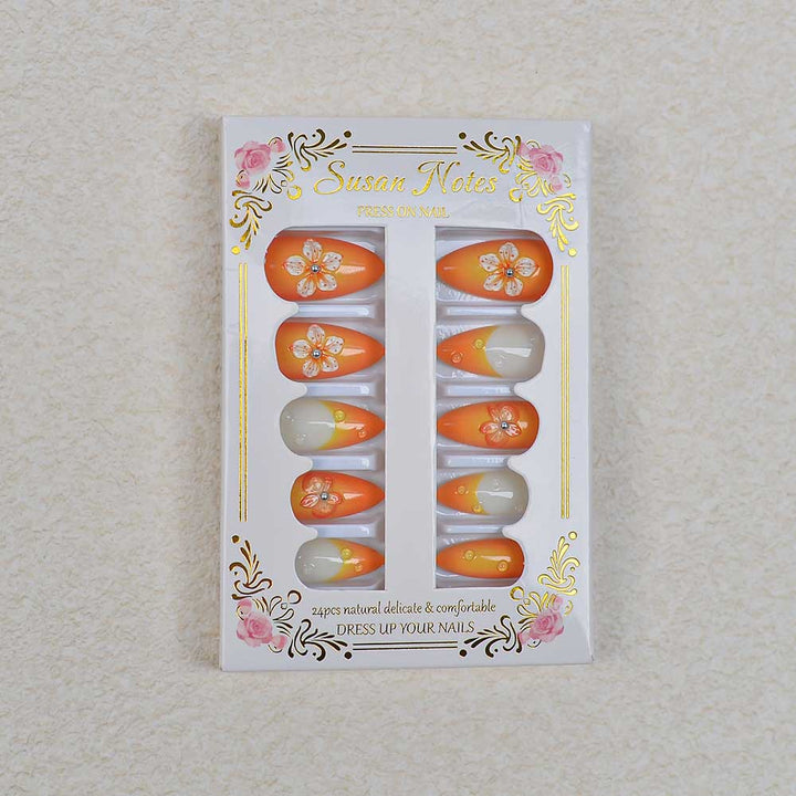 Floral-Decorated Press-On Nail Set Bowlift