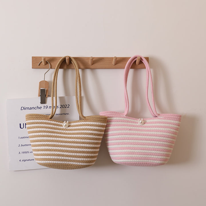 Trendy Basket Bag with Stylish Striped Pattern Bowlift