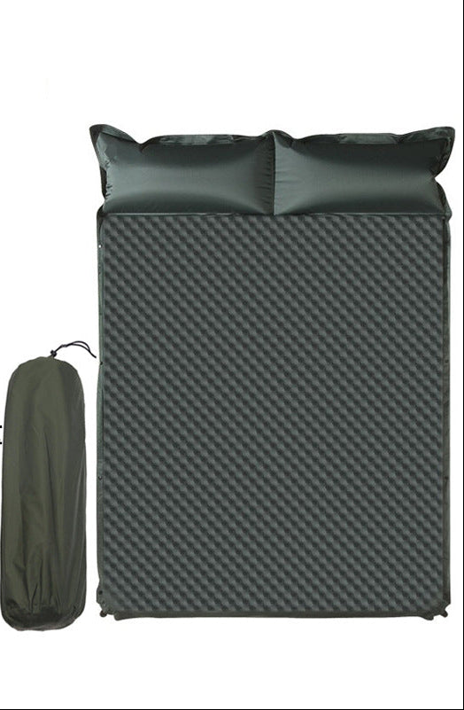 double connectable inflatable camping mattress with integrated dual pillows, egg-crate comfort surface and compact carry sack Bowlift