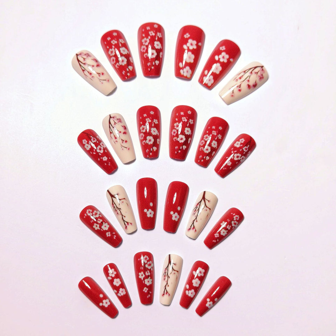 Artificial nails with blooming cherry blossom design Bowlift