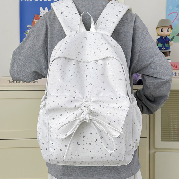 Starry Print Bow-Detail Backpack Bowlift