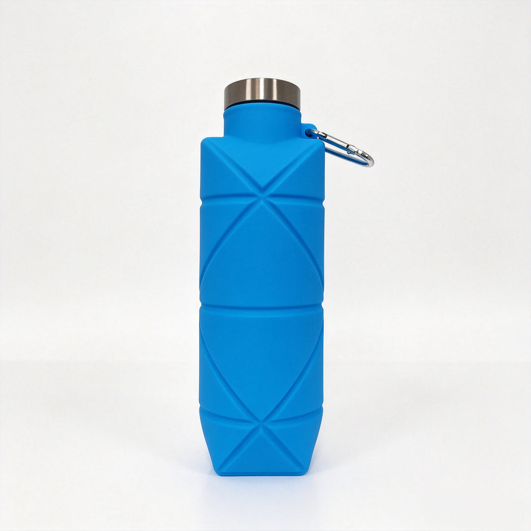 Collapsible Silicone Travel Water Bottle with Stainless Cap and Carabiner Bowlift